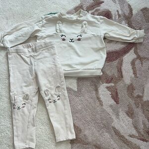 H&M Cream Kids Matching Set with Bunny Design
